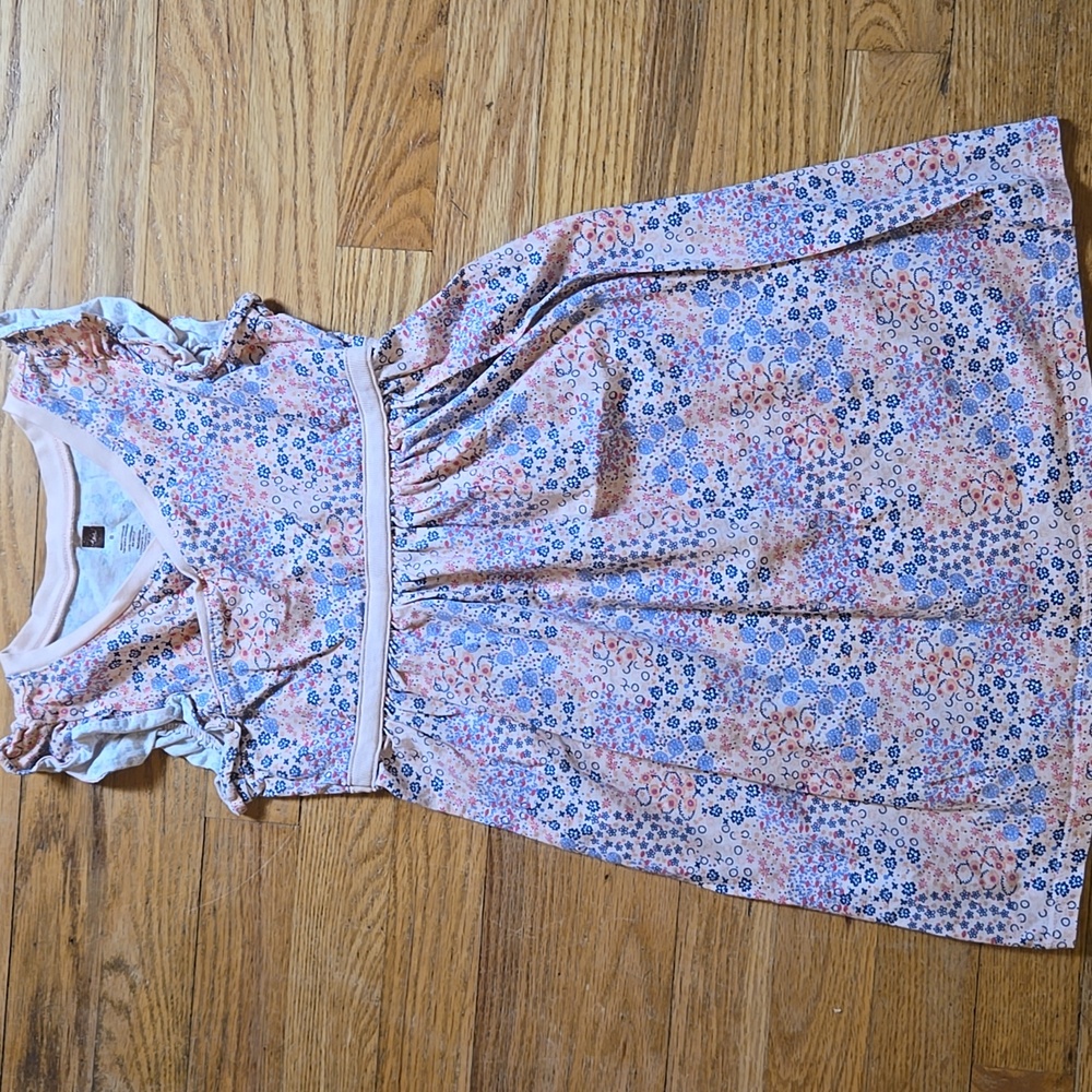 Tea Collection pink blue floral print faux wrap tank dress